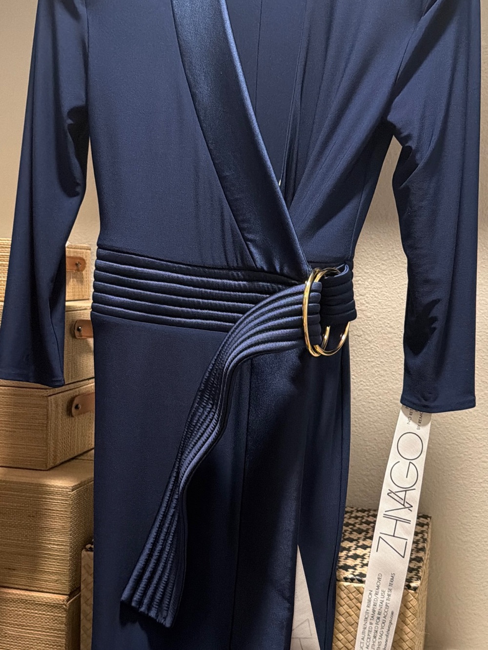 Zhivago Navy Wrap Midi Dress with Buckle Detail